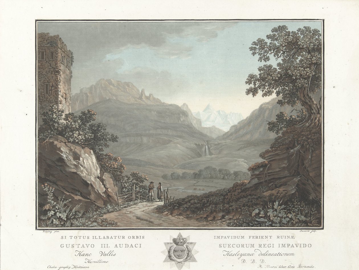 Berglandschap in Zwitserland door Charles Melchior Descourtis