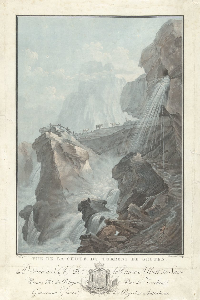 Gezicht op de waterval van Gelten door Charles Melchior Descourtis