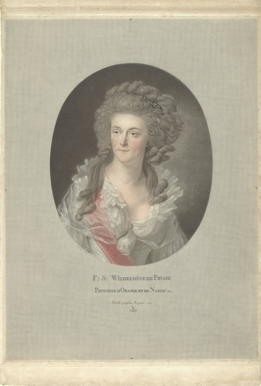 Portret van Wilhelmina van Pruisen, prinses van Oranje-Nassau door Charles Melchior Descourtis