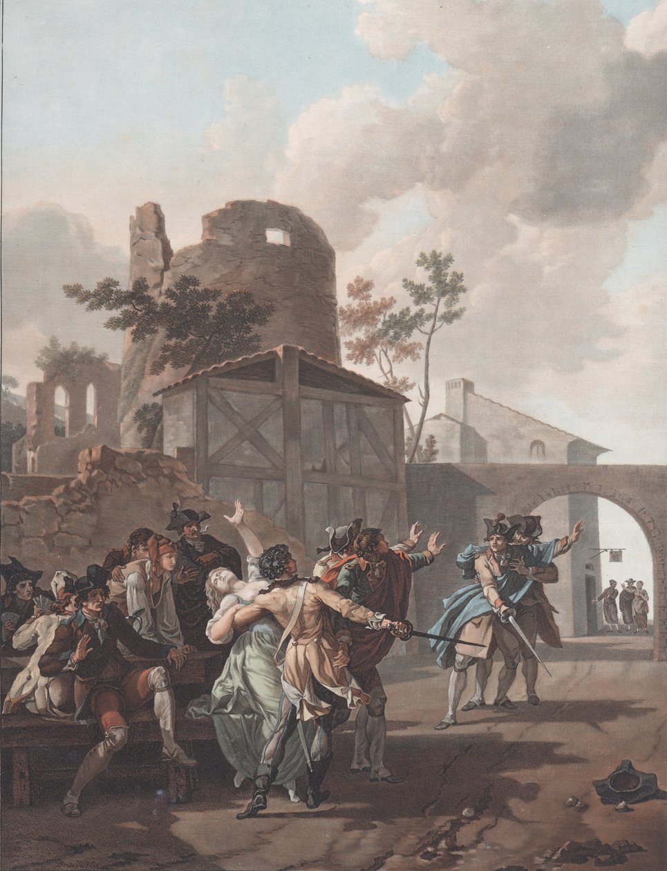 De ruzie La Rixe, ca. 1792 door Charles Melchior Descourtis