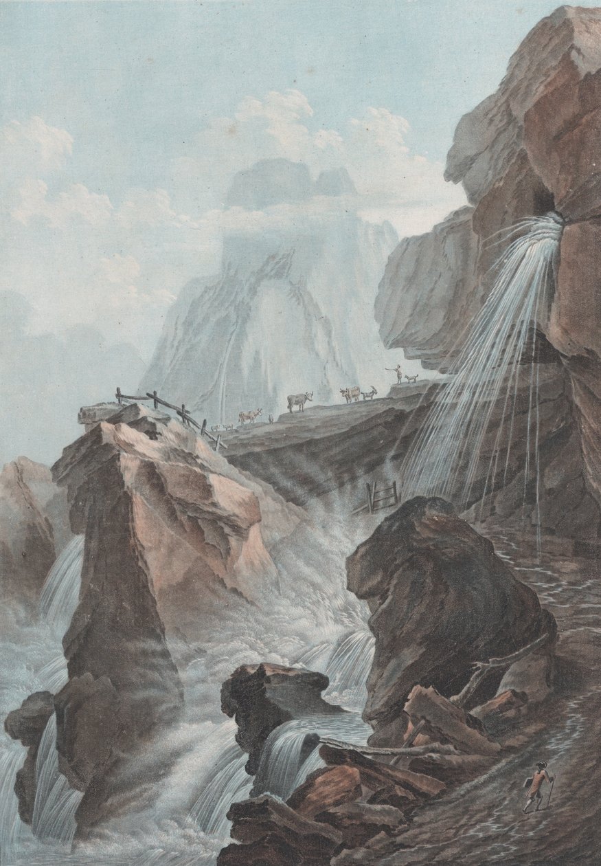 Vue de la chute du torrent de Gelten, 1785 door Charles Melchior Descourtis