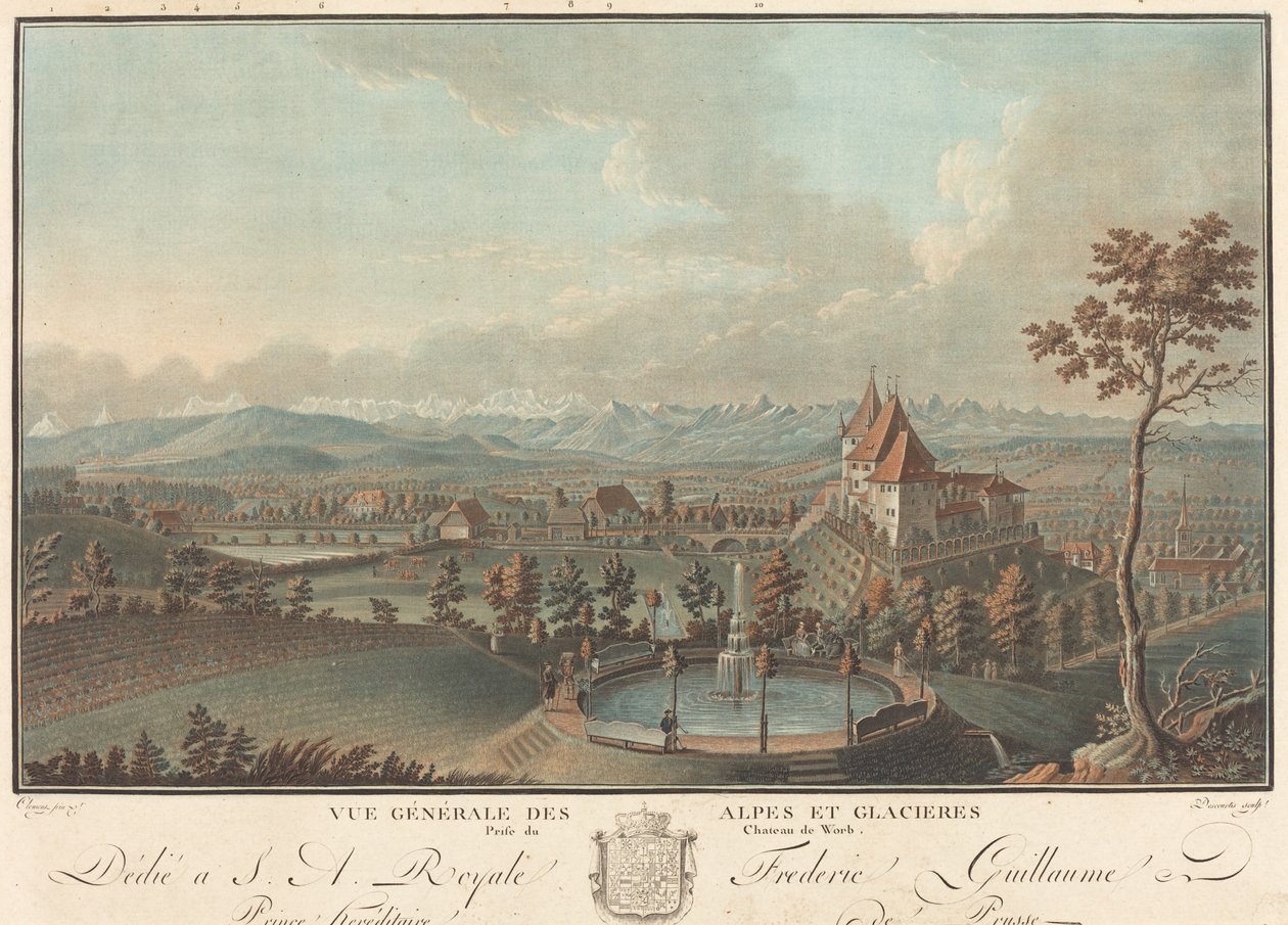 Algemeen uitzicht op de Alpen en gletsjers door Charles Melchior Descourtis