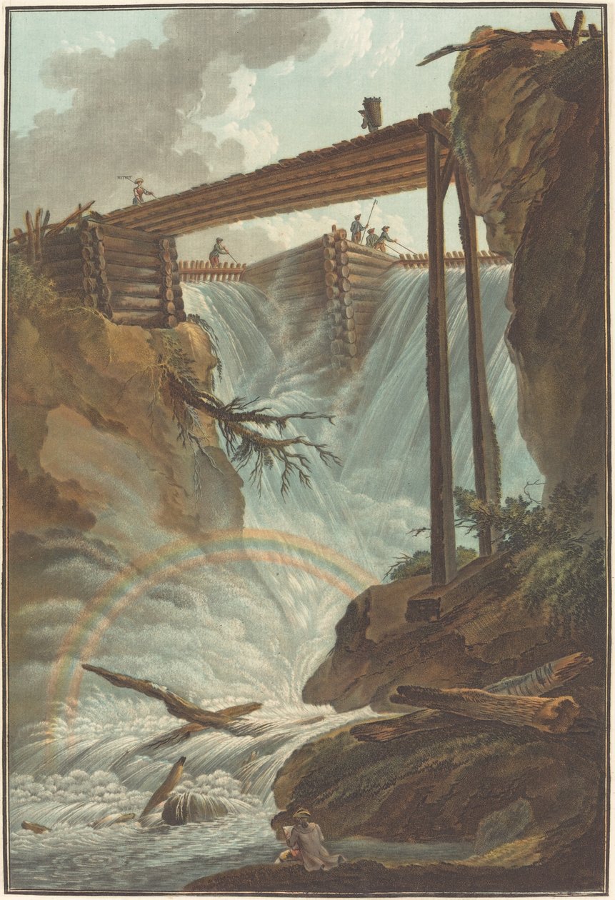 Waterval van de Tritt in de vallei van Muhlethal door Charles Melchior Descourtis after Caspar Wolf