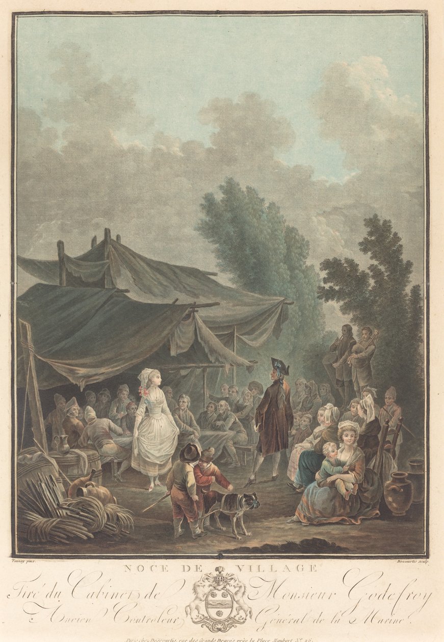 Dorpsbruiloft door Charles Melchior Descourtis after Nicolas Antoine Taunay
