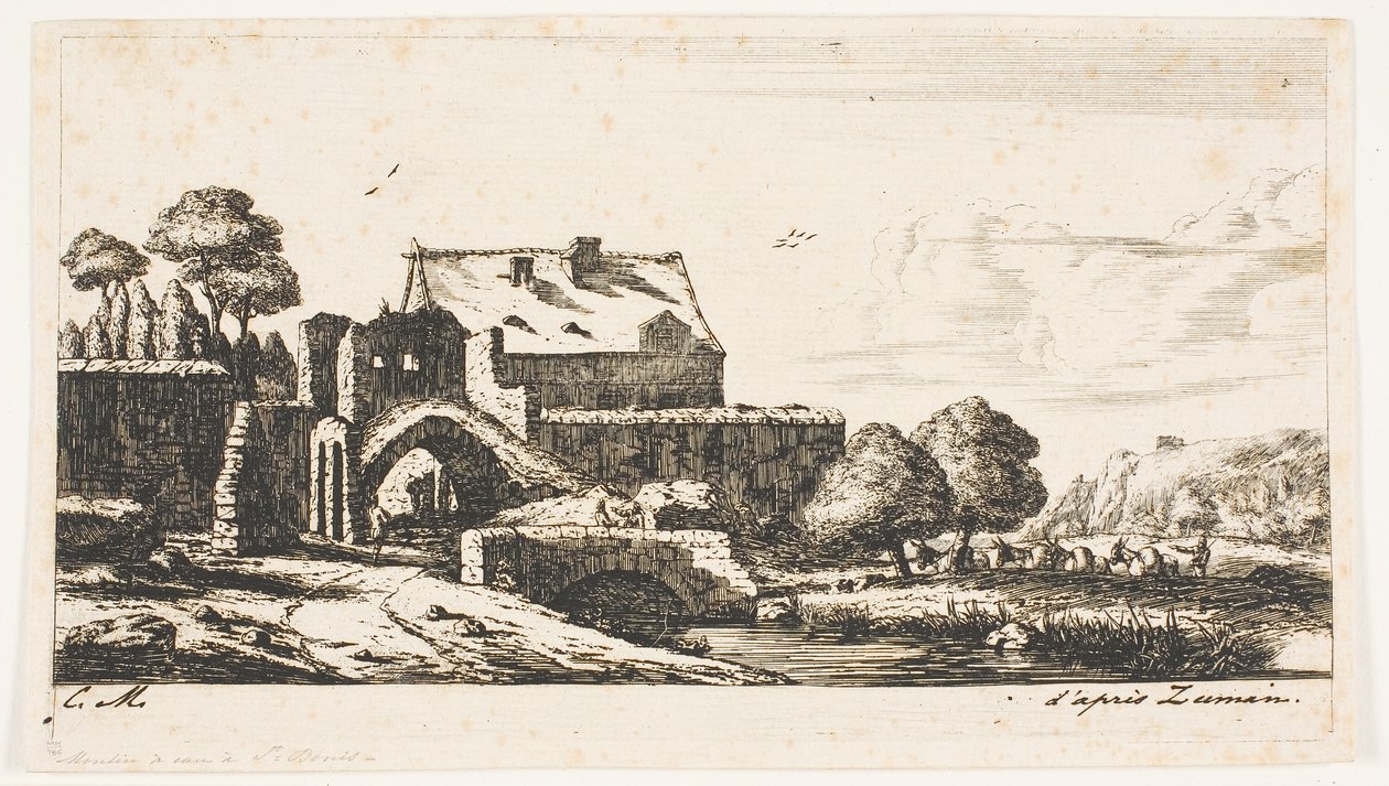 Een watermolen bij Saint-Denis door Charles Meryon