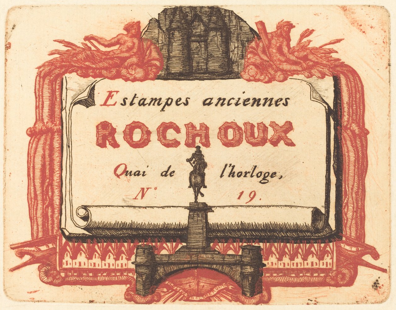 Adreskaart van Rochoux, een prentenverkoper door Charles Meryon