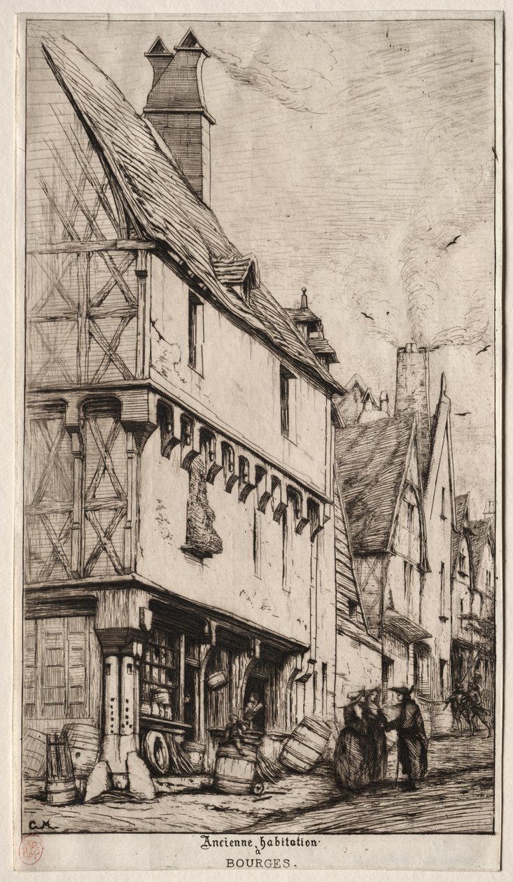Een Oud Huis in Bourges, soms het Huis van de Musicus genoemd door Charles Meryon
