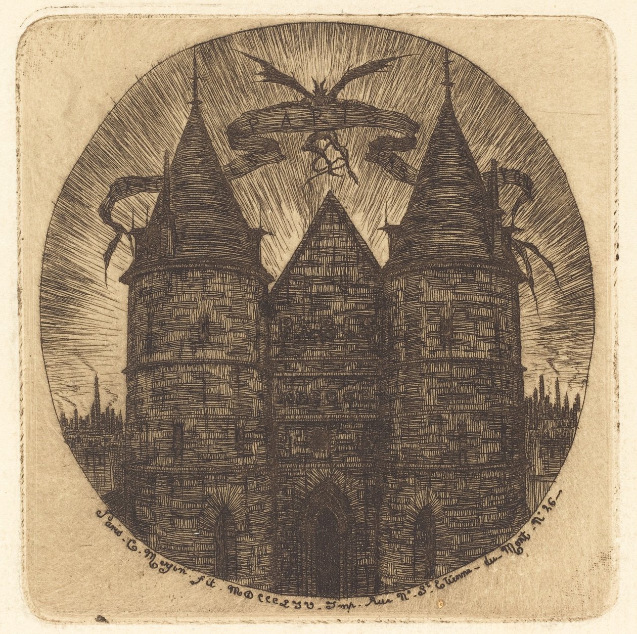 Oude poort van het Paleis van Justitie, Parijs door Charles Meryon