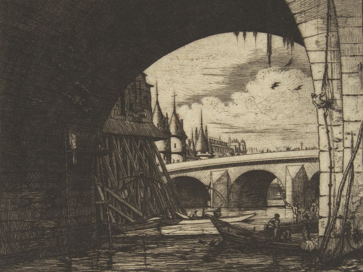 Boog, Pont Nôtre-Dame, Parijs, 1853 door Charles Meryon