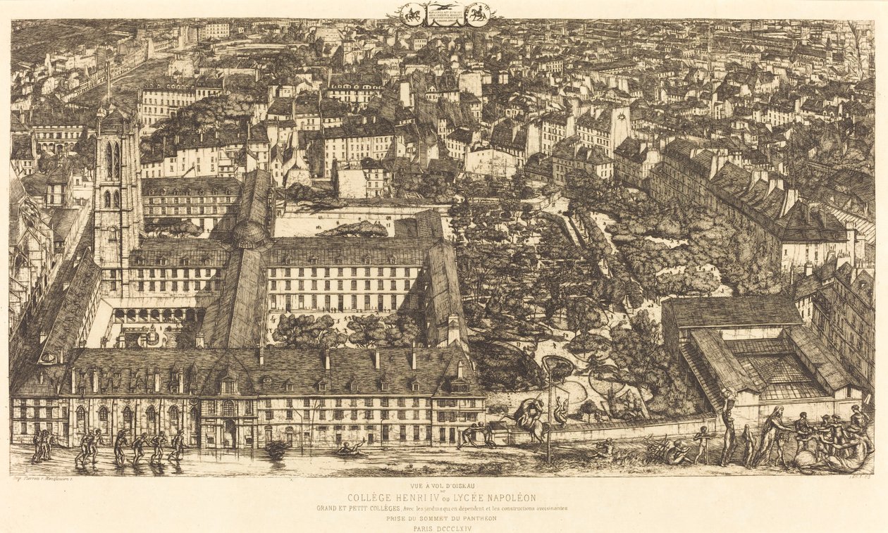 Collège Henri IV, Parijs, of Lycée Napoléon (Henry IV College of Napoleon School) door Charles Meryon
