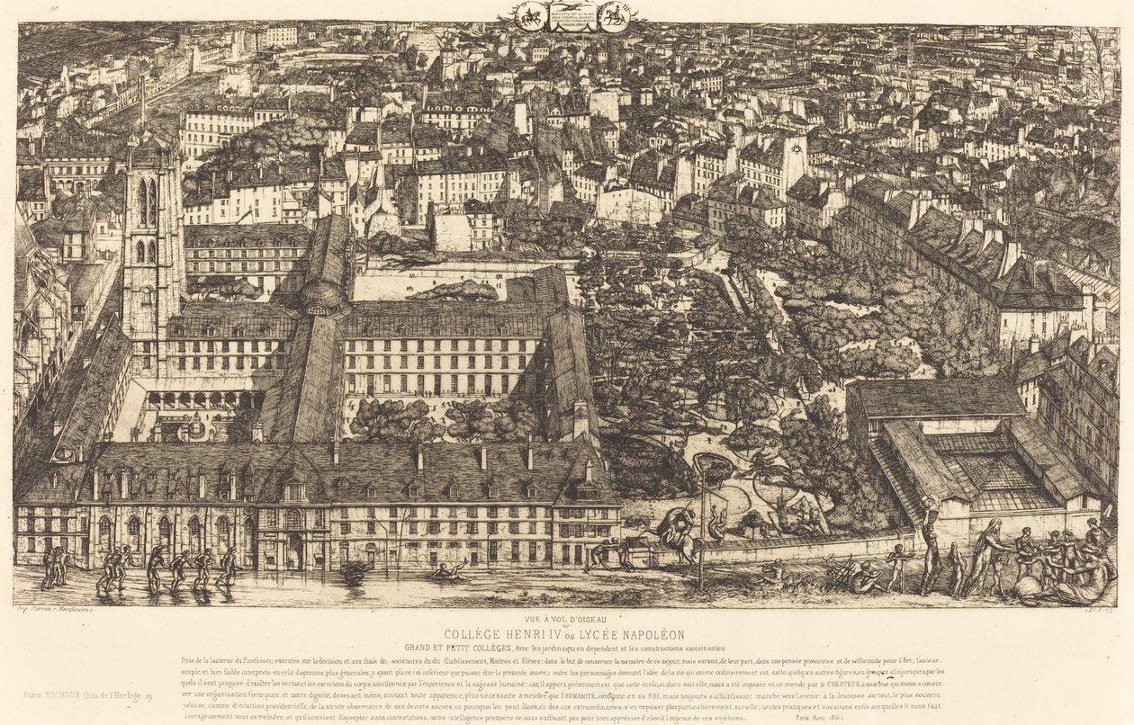 Collège Henri IV, Parijs, of Lycée Napoléon (Henry IV College of Napoleon School, Parijs) door Charles Meryon
