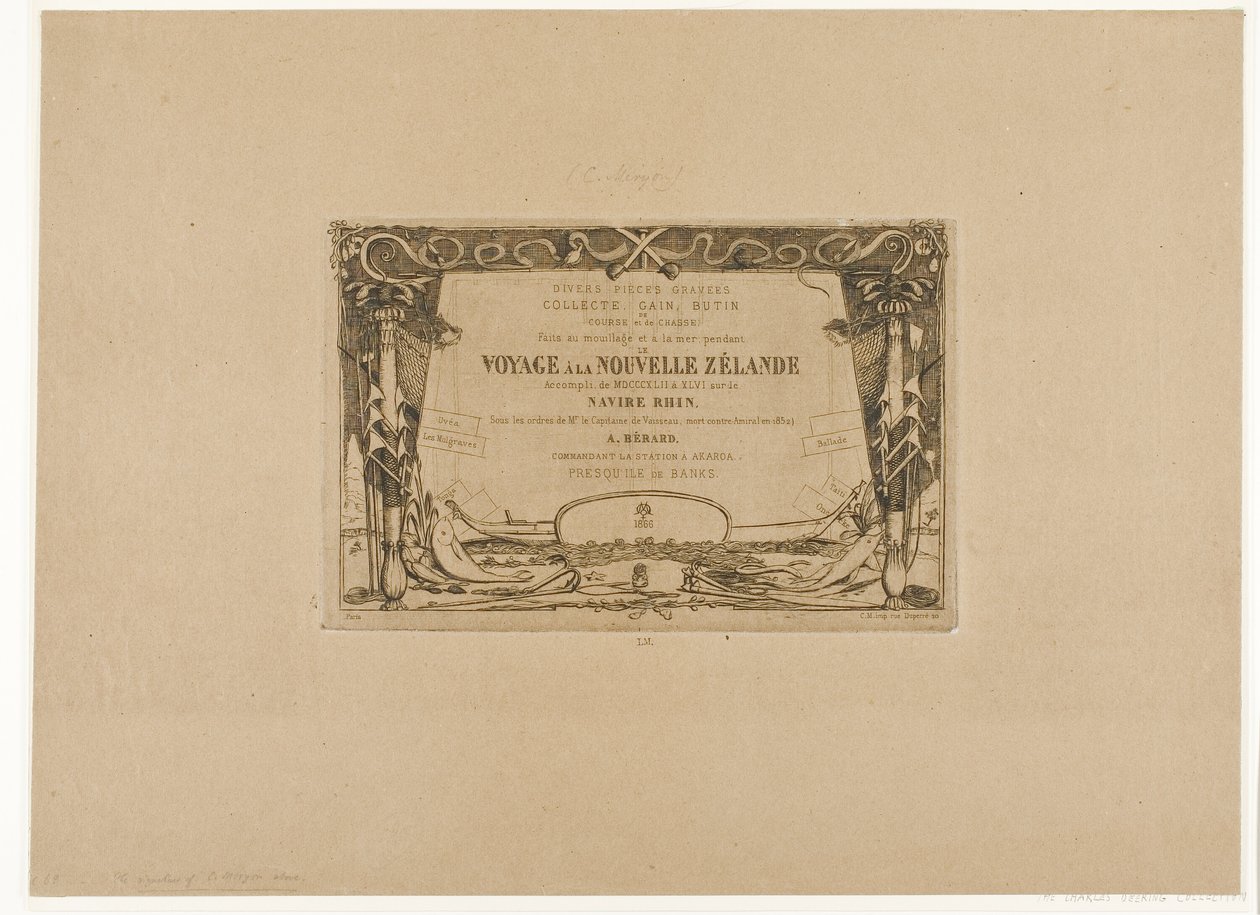 Omslag voor een reis naar Nieuw-Zeeland (1842-46) door Charles Meryon