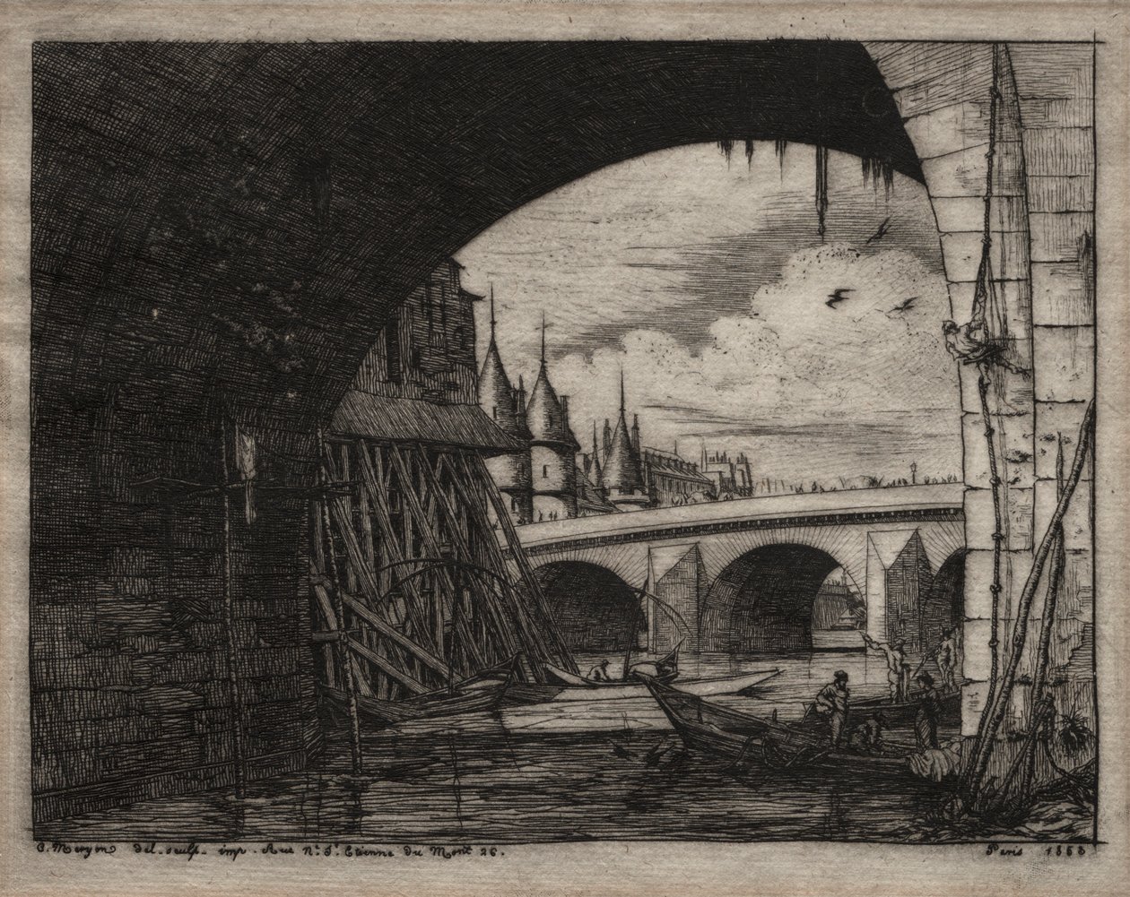 Etsen van Parijs: Een Boog van de Notre Dame Brug, 1853 door Charles Meryon