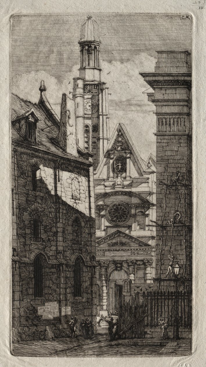 Etsen van Parijs: Kerk van Sint Stefanus van de Berg door Charles Meryon