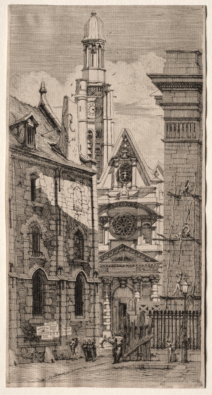 Etsen van Parijs: Kerk van St. Stephen van de Berg door Charles Meryon