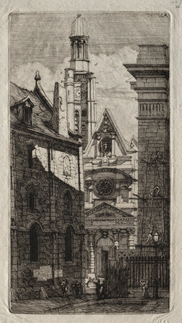 Etsen van Parijs: Kerk van St. Stefanus van de Berg, 1852 door Charles Meryon