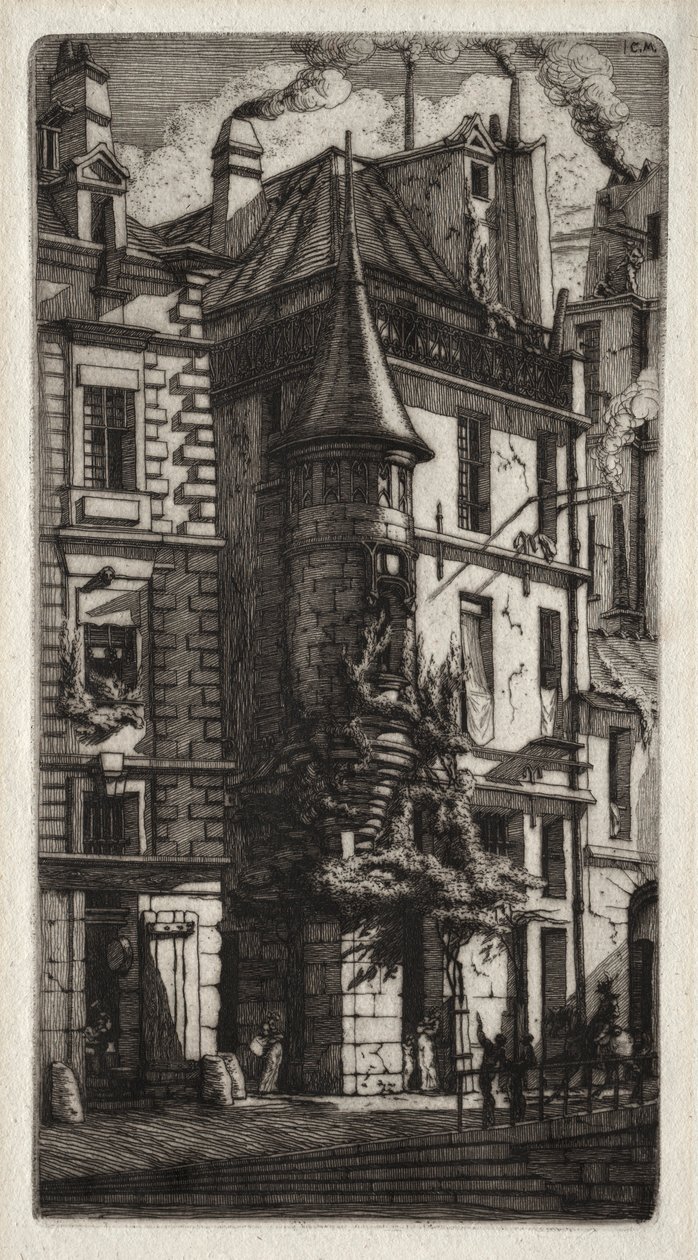 Etsen van Parijs: Huis met een torentje, Weversstraat, 1852 door Charles Meryon