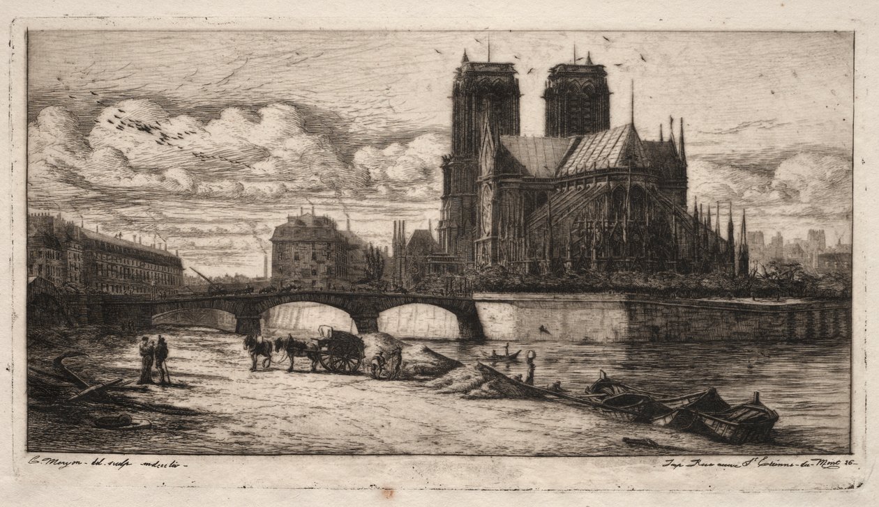 Etsen van Parijs: De Apsis van de Kathedraal van Notre Dame door Charles Meryon