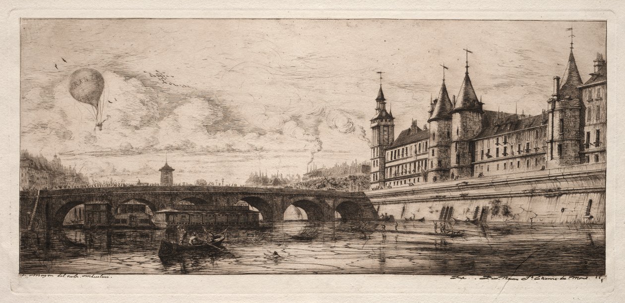 Etsen van Parijs: De wisselbrug door Charles Meryon