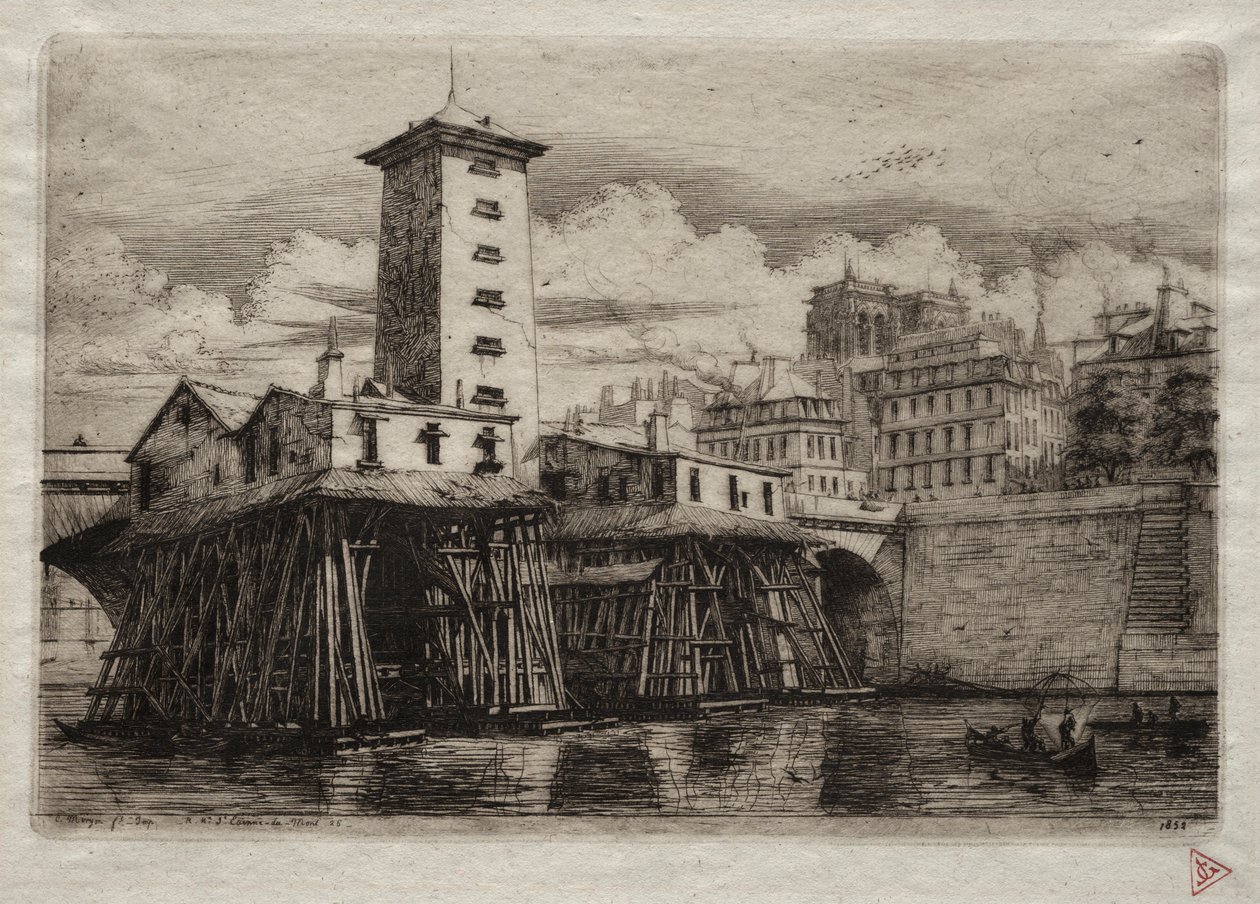 Etsen van Parijs: De Notre Dame Pomp, 1852 door Charles Meryon