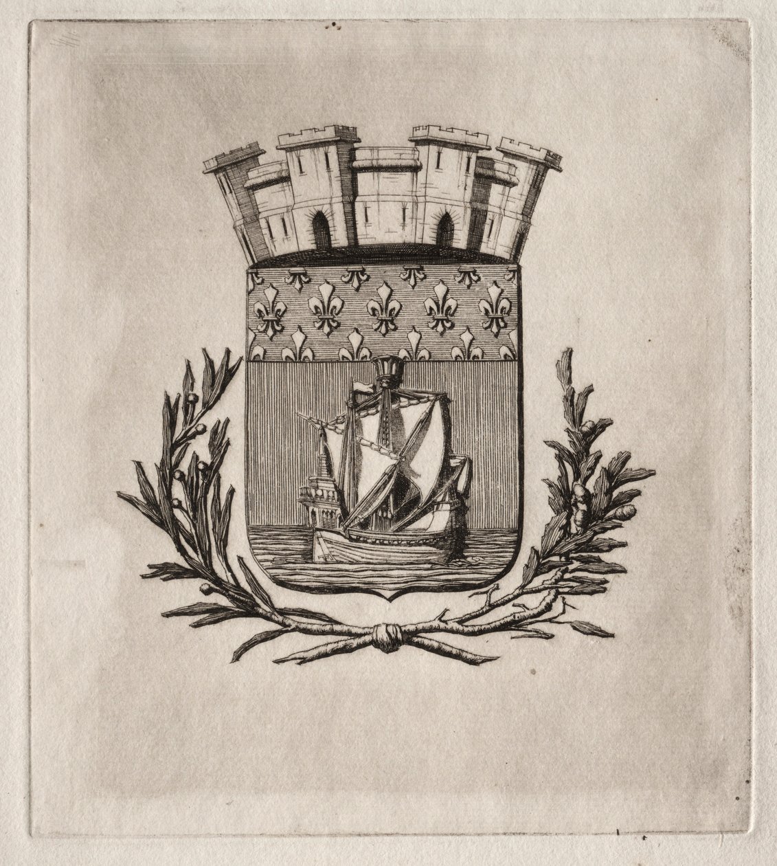 Etsen van Parijs: De Symbolische Wapens van de Stad Parijs, 1854 door Charles Meryon
