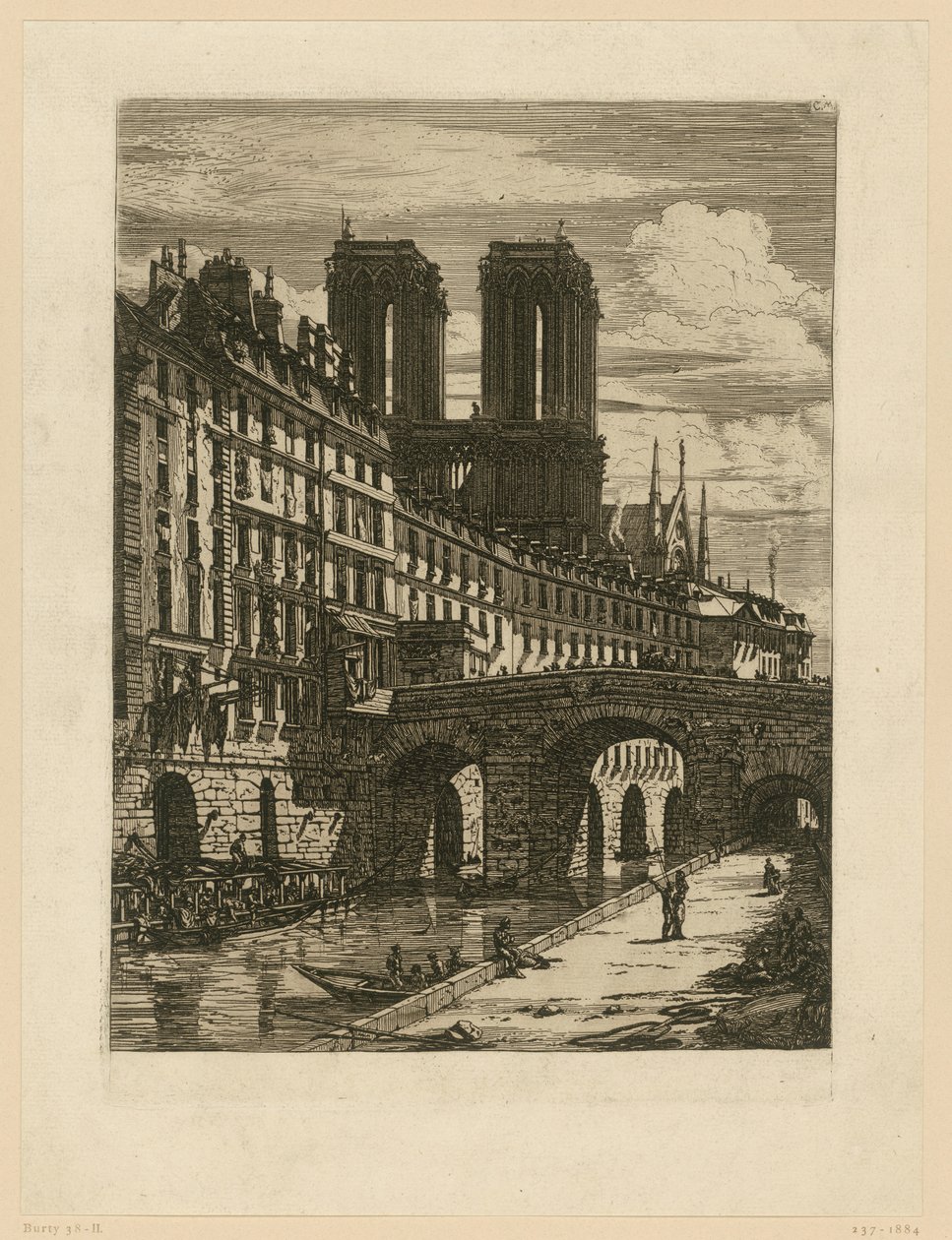 Afdruk Rue neuve St Etienne-du-Mont door Charles Meryon