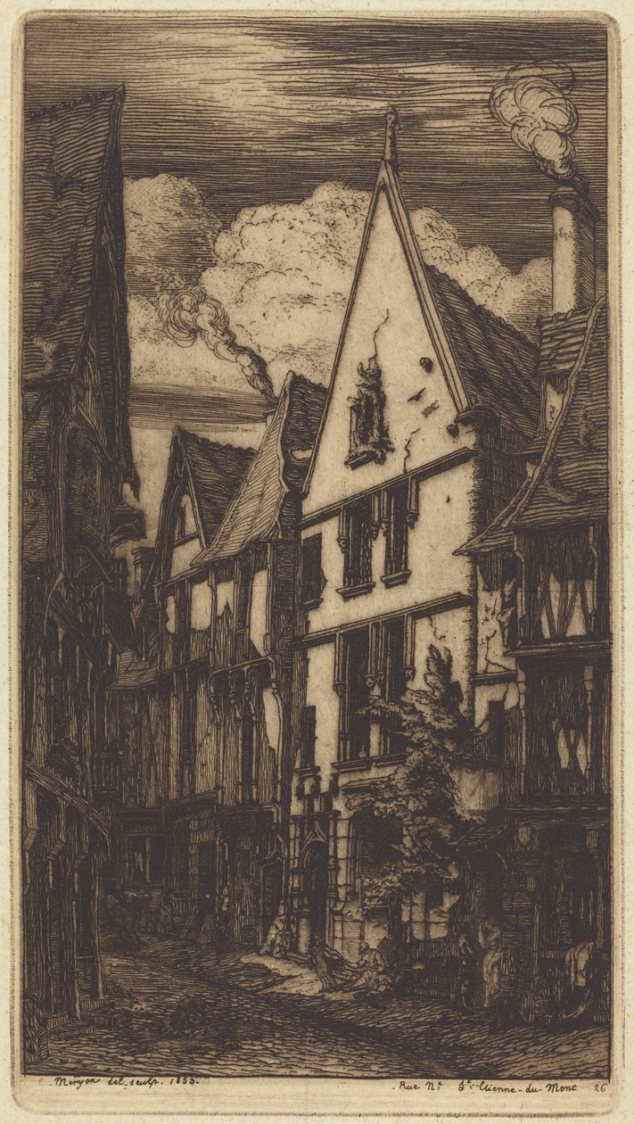 De Rue des Toiles, in Bourges door Charles Meryon