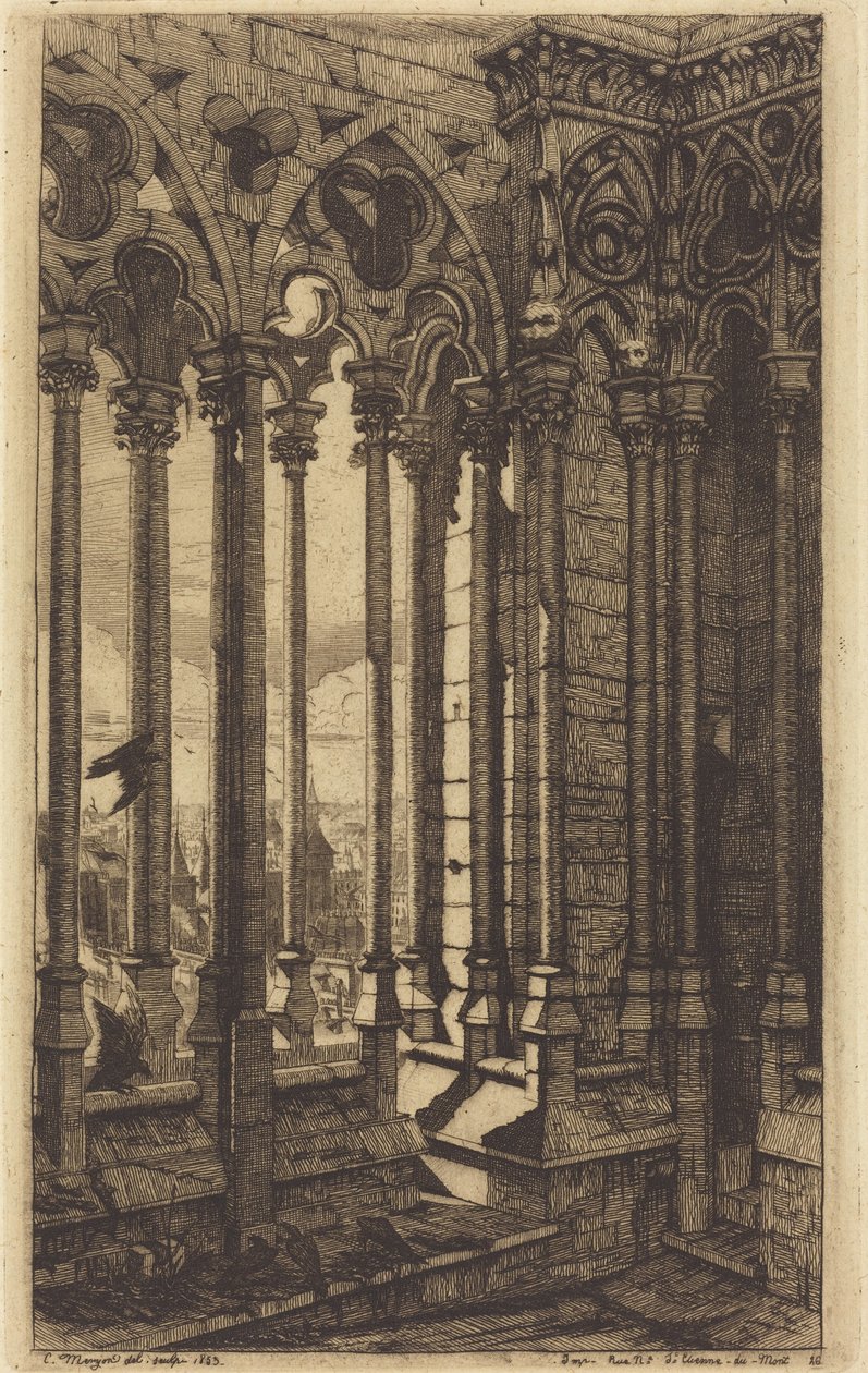 De Galerie Notre-Dame, Parijs (The Gallery of Notre Dame, Paris) door Charles Meryon