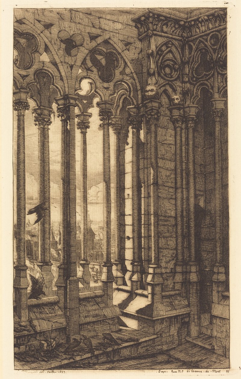 De Galerie Notre-Dame, Parijs (The Gallery of Notre Dame, Paris) door Charles Meryon