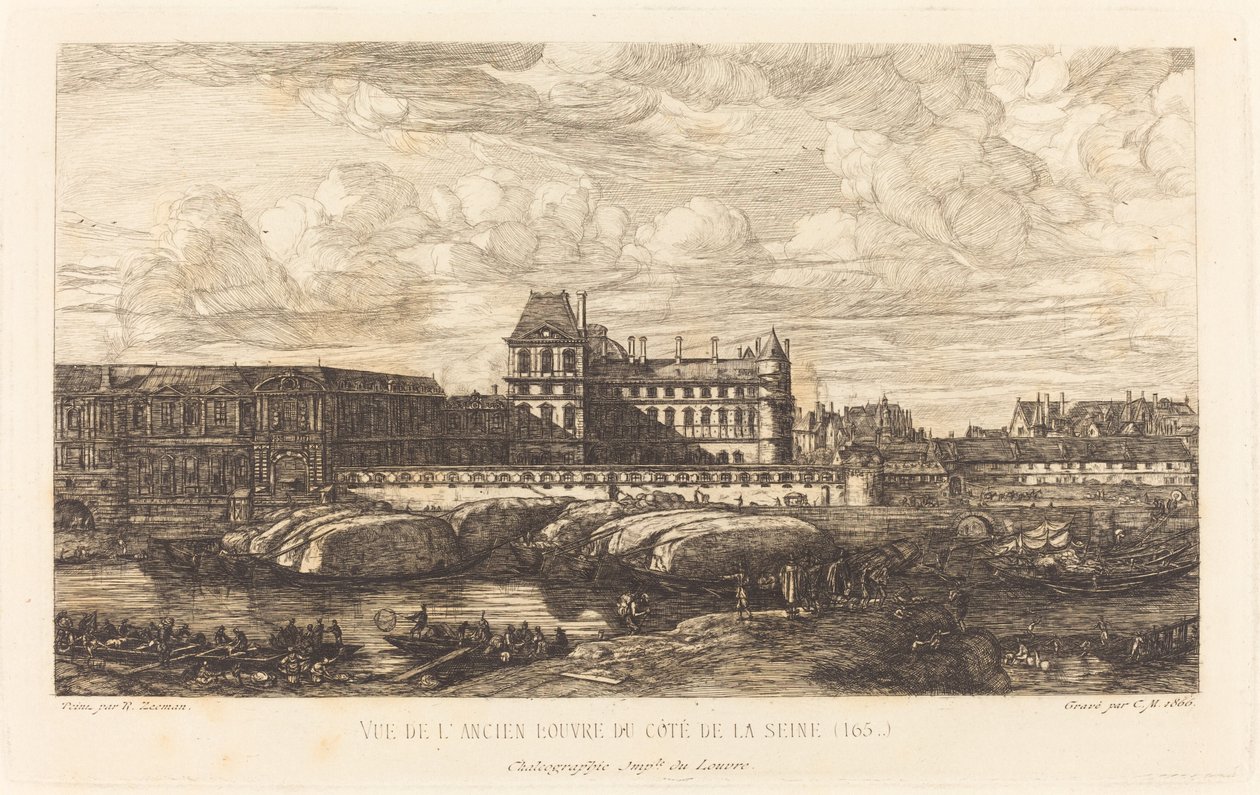 Het Oude Louvre, naar een Schilderij van Zeeman, 1651 door Charles Meryon