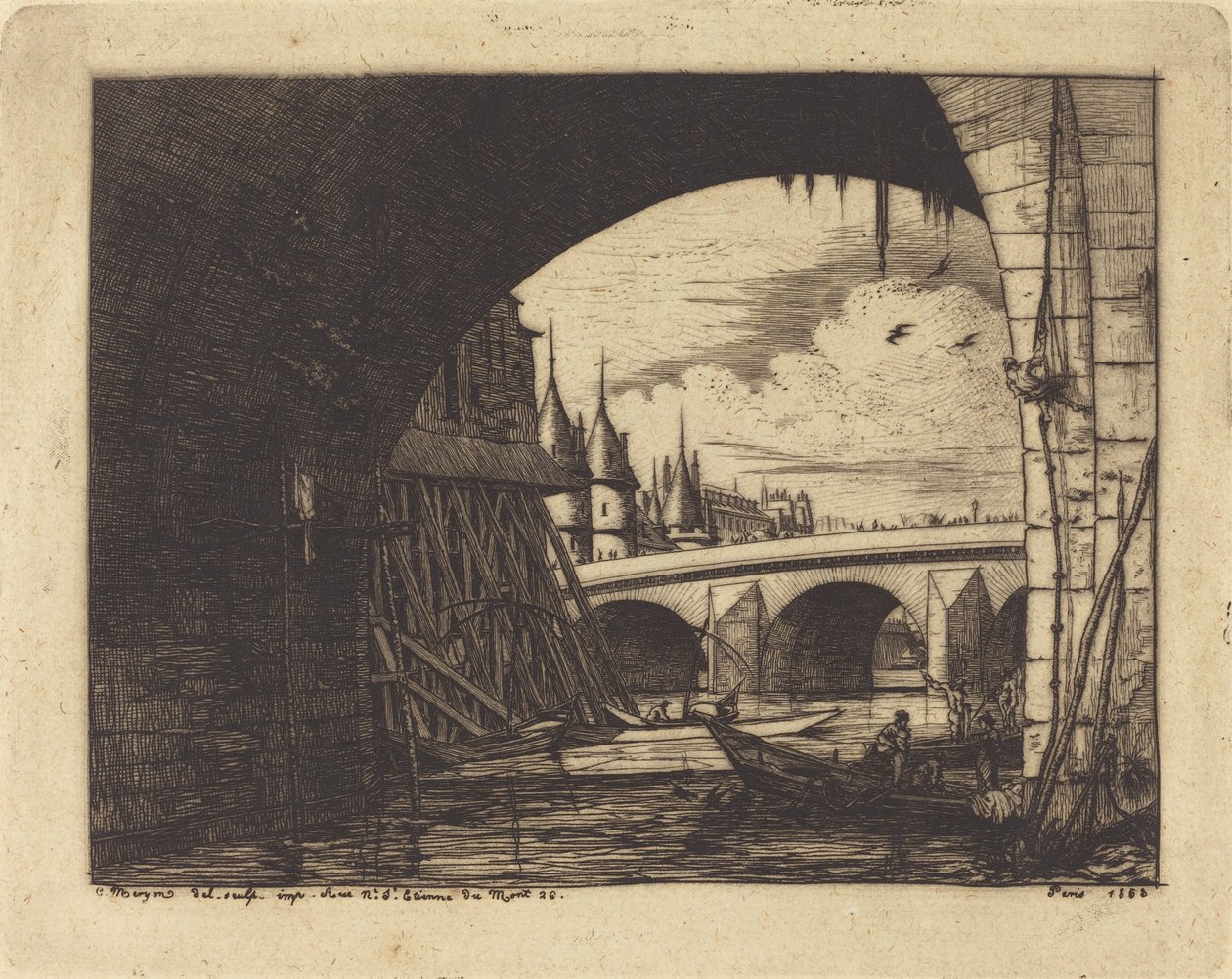 De Boog van de Notre-Dame Brug, Parijs door Charles Meryon