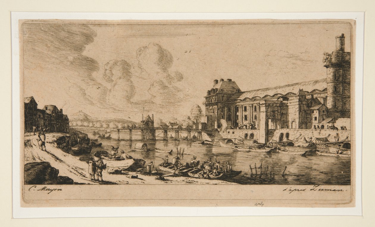 Le Pavillon de Mademoiselle et une partie du Louvre door Charles Meryon