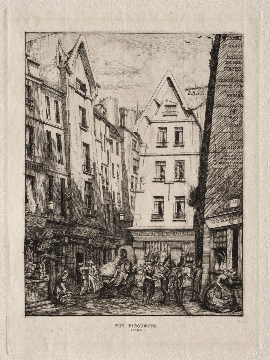 Pirouette Straat, nabij de Markten, Parijs door Charles Meryon