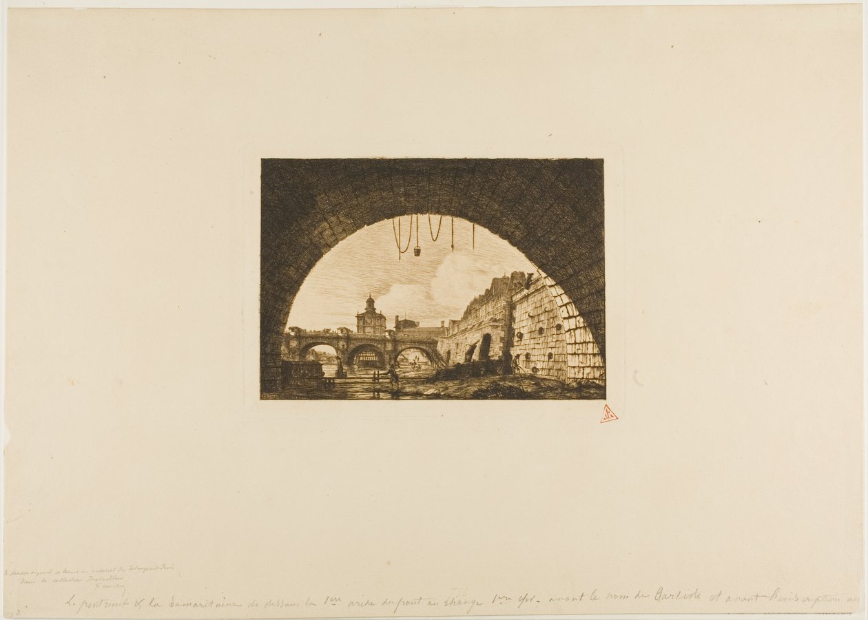 Pont-Neuf en de Samaritaine gezien vanaf de eerste boog van de Pont-au-Change, Parijs door Charles Meryon