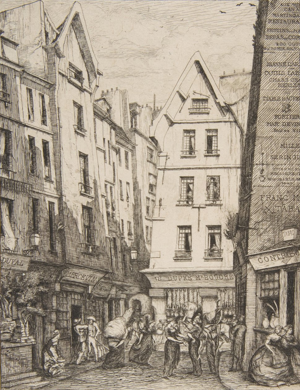 Rue Pirouette aux Halles, Parijs, naar Laurence, 1860 door Charles Meryon