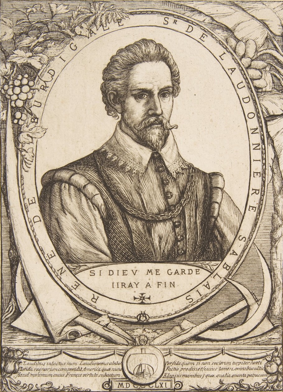 De kolonist René de Laudonnière Sablais, naar van de Passe door Charles Meryon