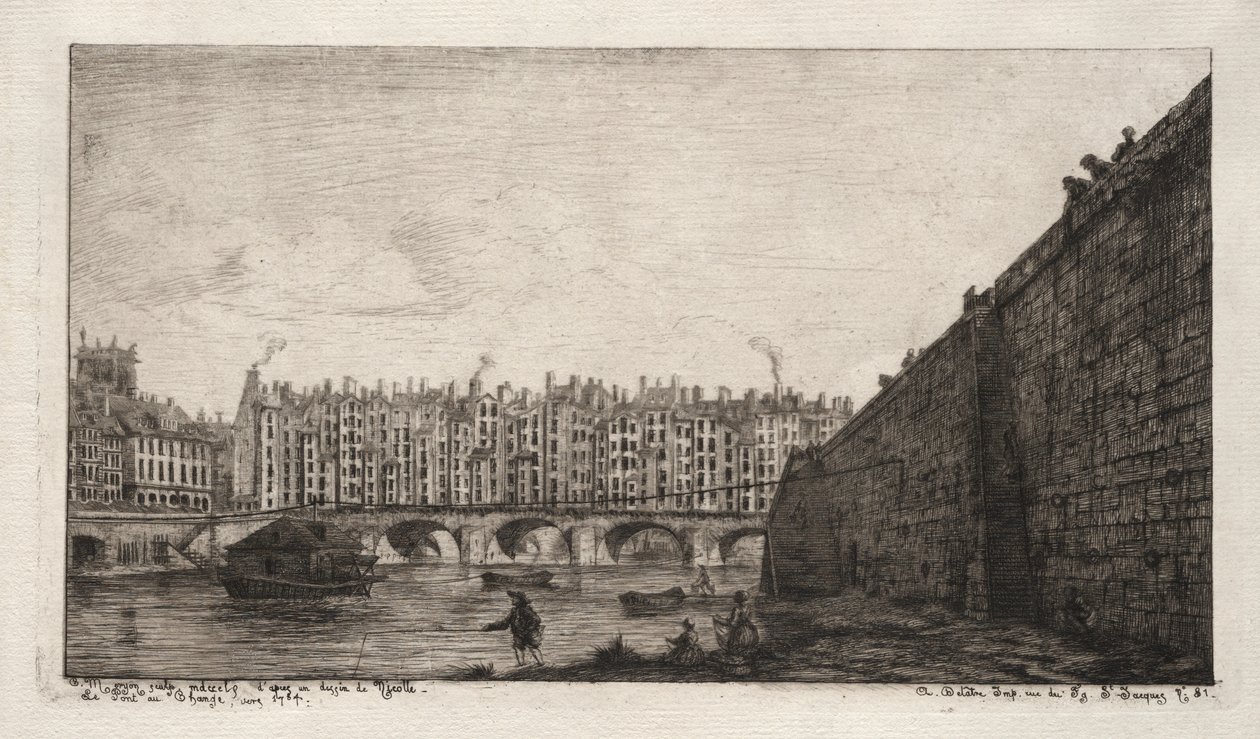 De Wisselbrug, Parijs, circa 1784 door Charles Meryon
