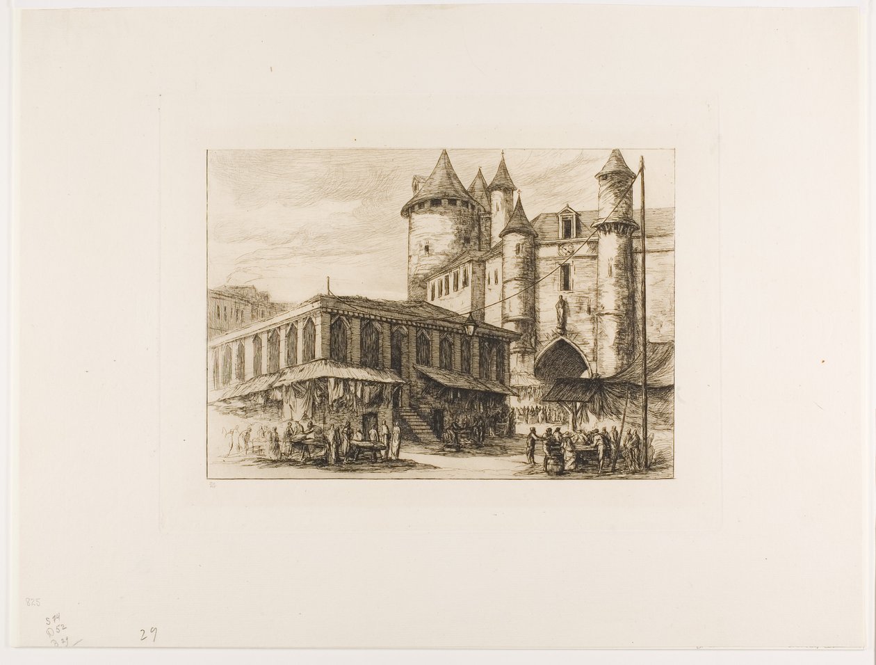 Het Grand Châtelet, Parijs, ca. 1780, naar een eerdere tekening door Charles Meryon