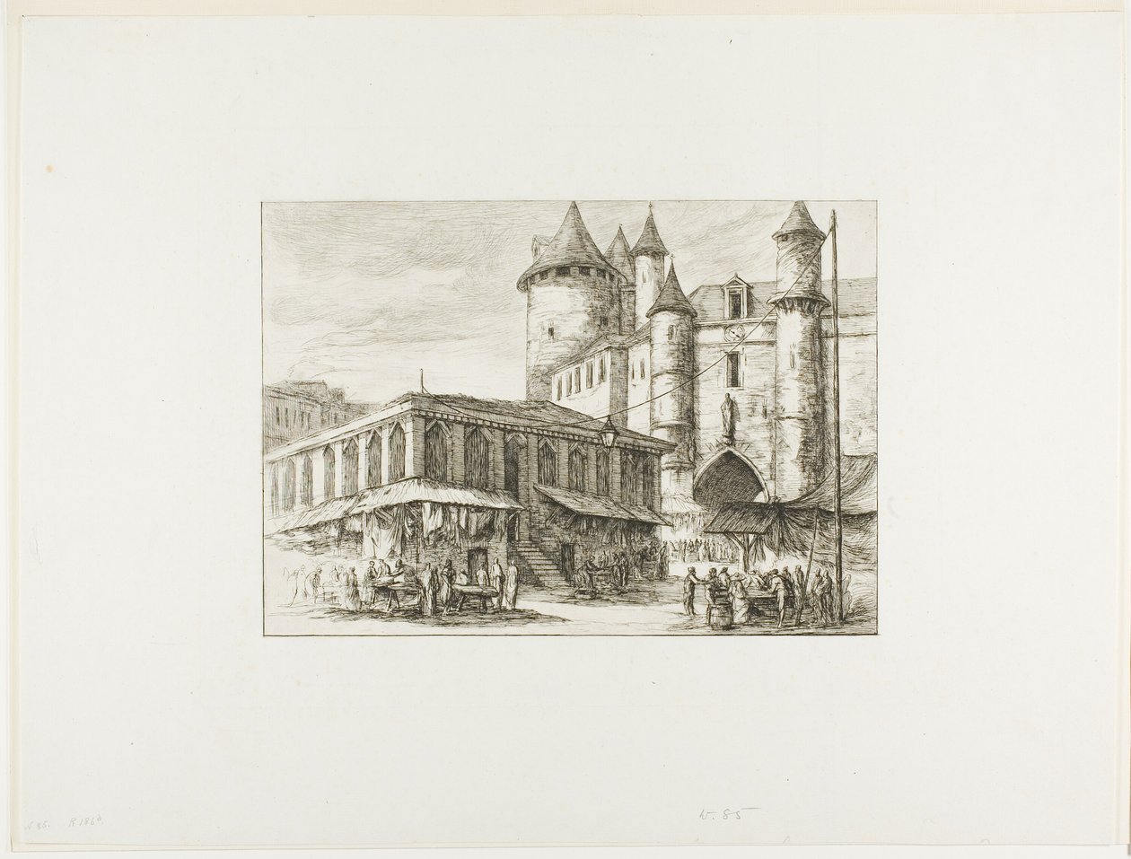 Het Grand Châtelet, Parijs, ca. 1780, naar een eerdere tekening door Charles Meryon