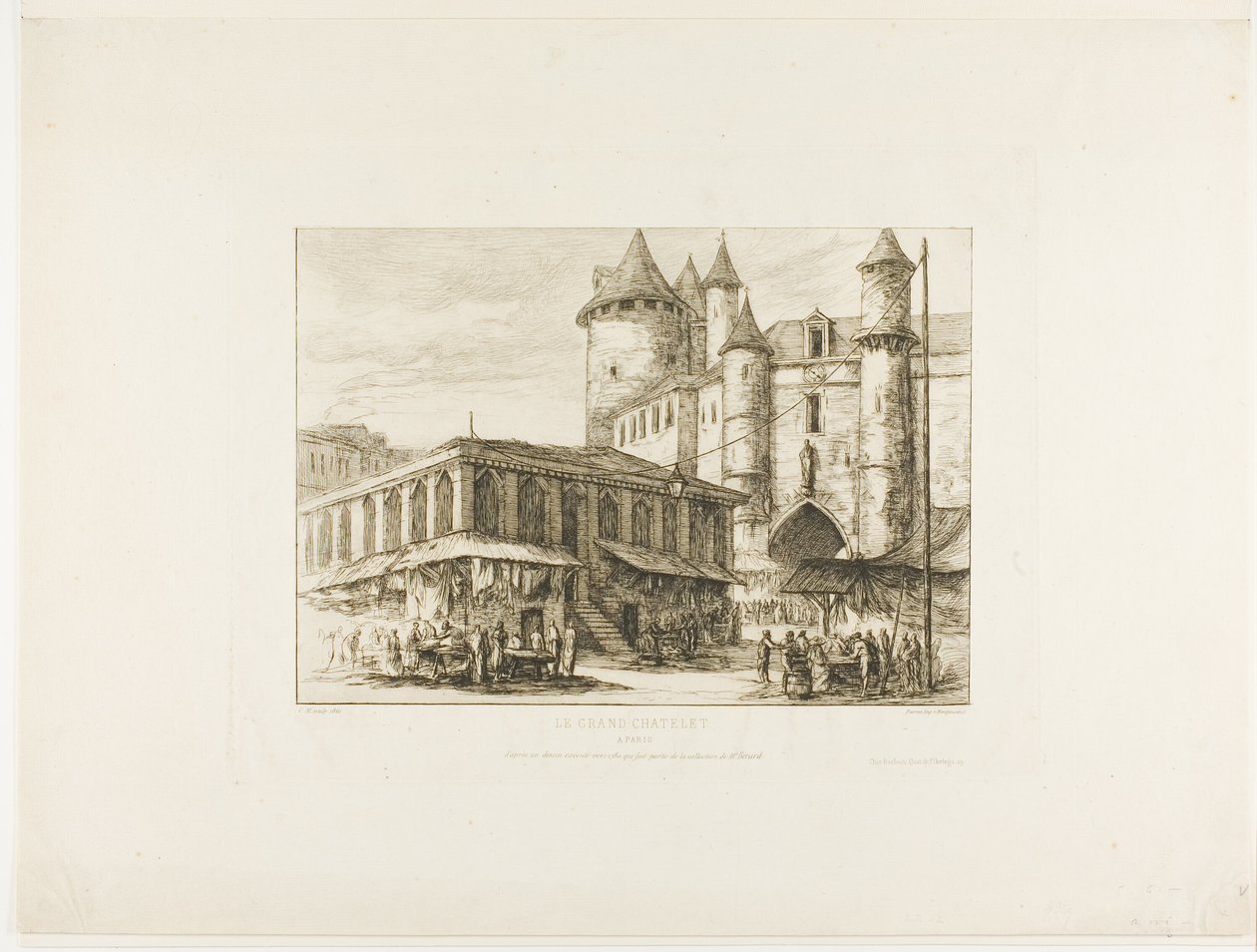 Het Grand Châtelet, Parijs, ca. 1780, naar een eerdere tekening door Charles Meryon