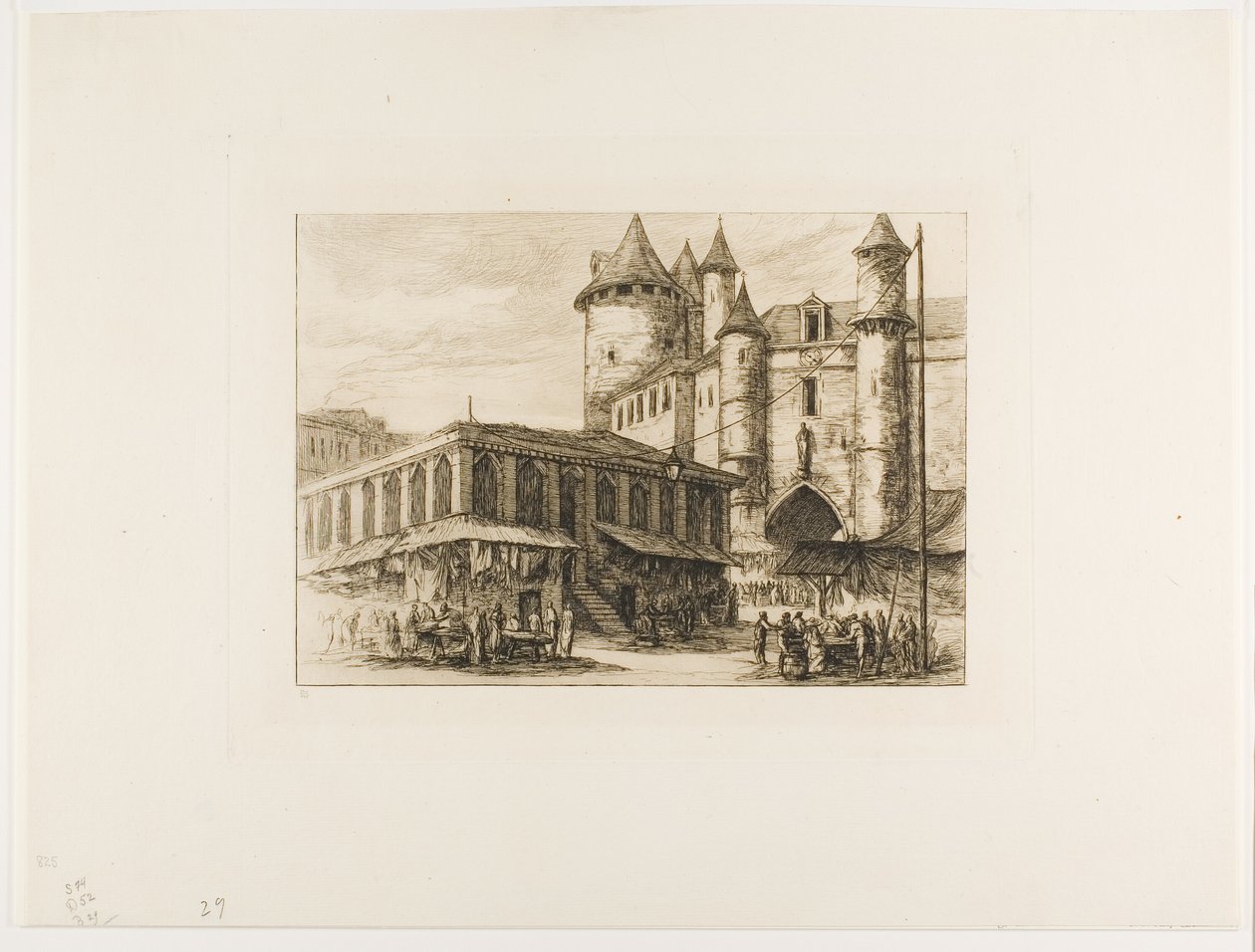 Het Grand Châtelet, Parijs, ca. 1780, naar een eerdere tekening door Charles Meryon