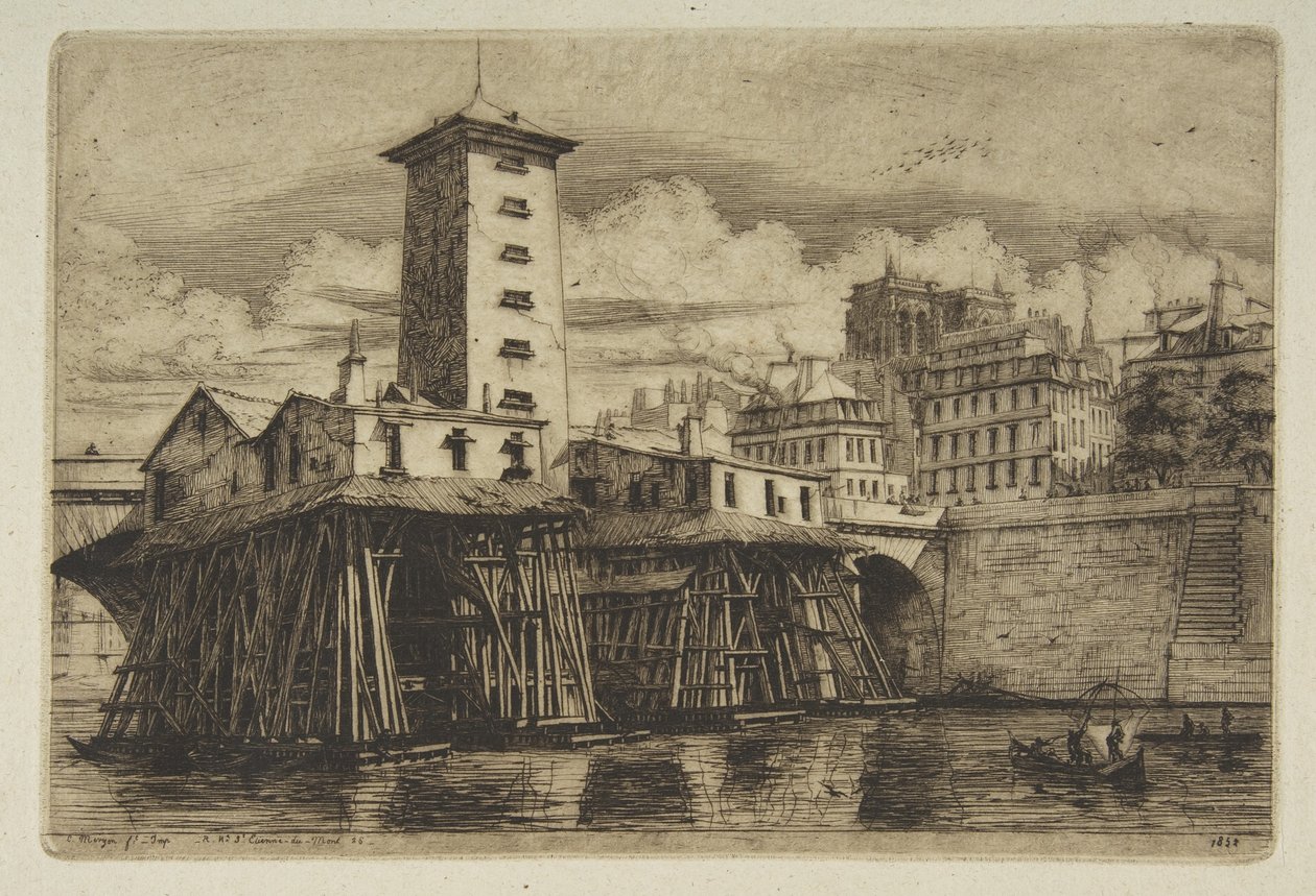 De Notre-Dame-pomp, uit „Etsen van Parijs“ door Charles Meryon