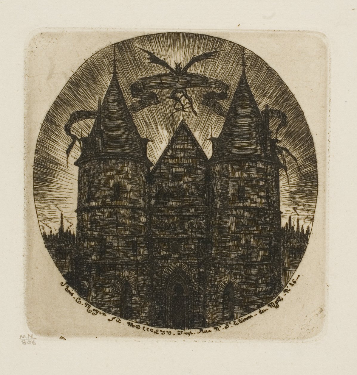 De Oude Poort van het Paleis van Justitie, Parijs door Charles Meryon