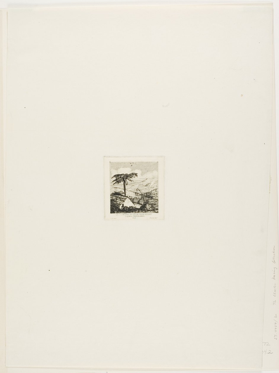 De rieten hut van de oude soldaat, Akaroa, 1845 door Charles Meryon
