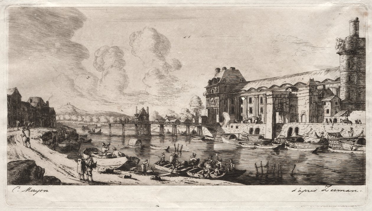 Het paviljoen van juffrouw en een deel van het Louvre door Charles Meryon