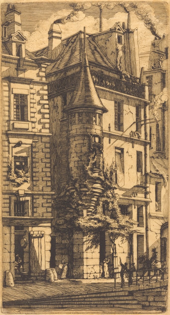 Tourelle de la Rue de la Tixéranderie, Parijs (Huis met een Torentje, Weversstraat, Parijs) door Charles Meryon