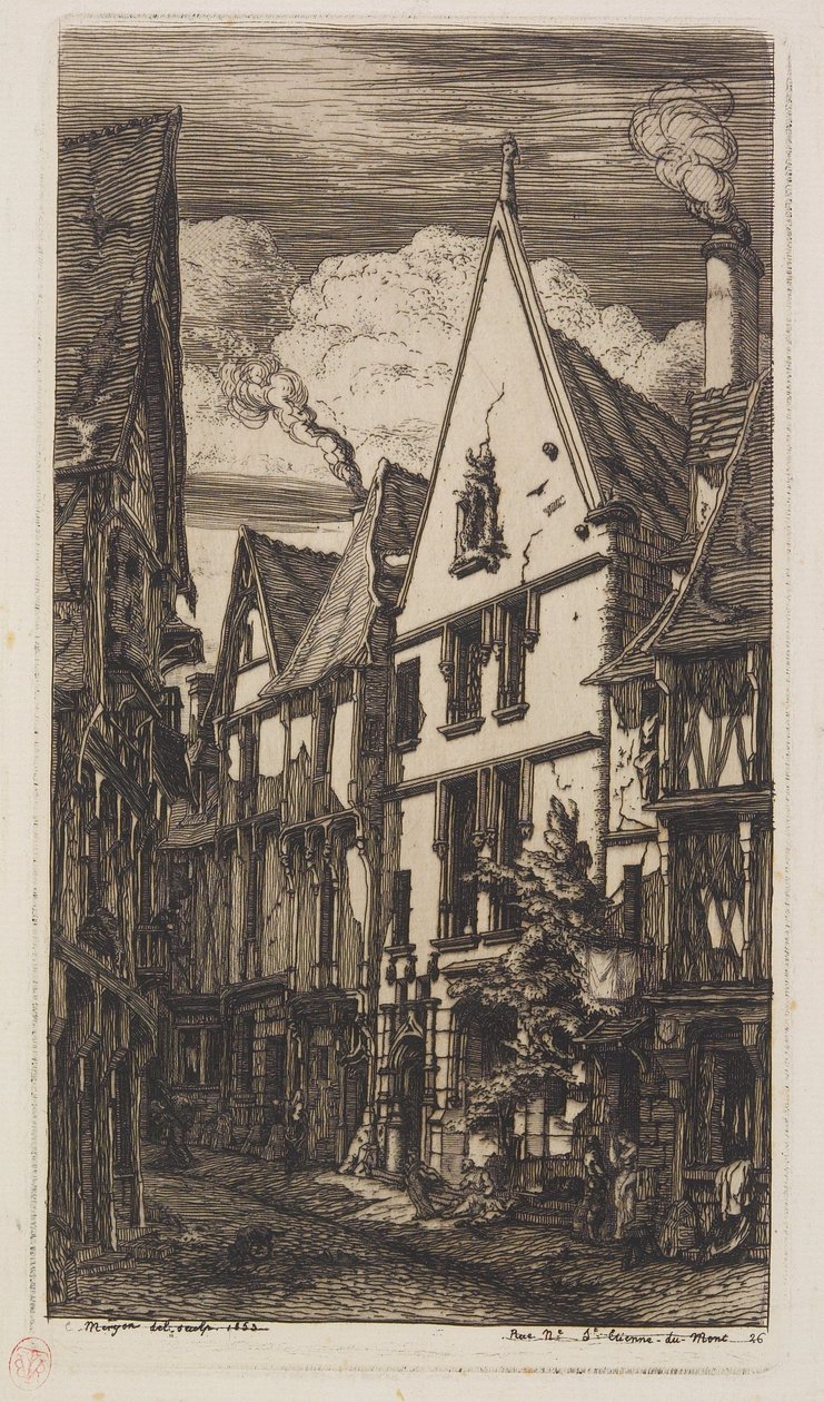 Uitzicht langs de Rue des Toiles, Bourges door Charles Meryon