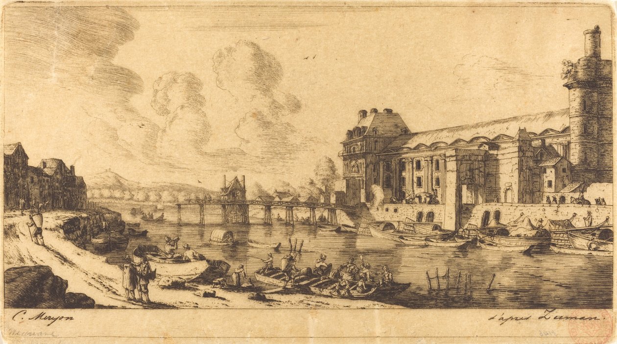 Het Paviljoen van Juffrouw en een Deel van het Louvre door Charles Meryon after Reinier Nooms, called Zeeman