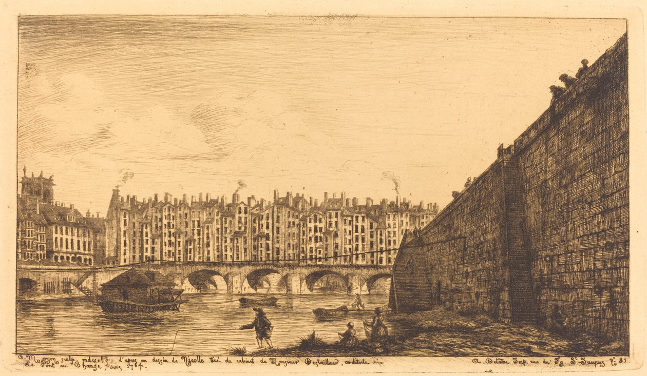 Le Pont-au-Change, Parijs, circa 1784 door Charles Meryon after Victor Jean Nicolle