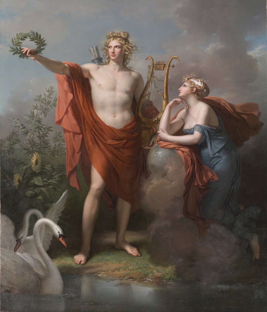 Apollo, god van het licht, de welsprekendheid, de poëzie en de schone kunsten met Urania, muze van de astronomie door Charles Meynier